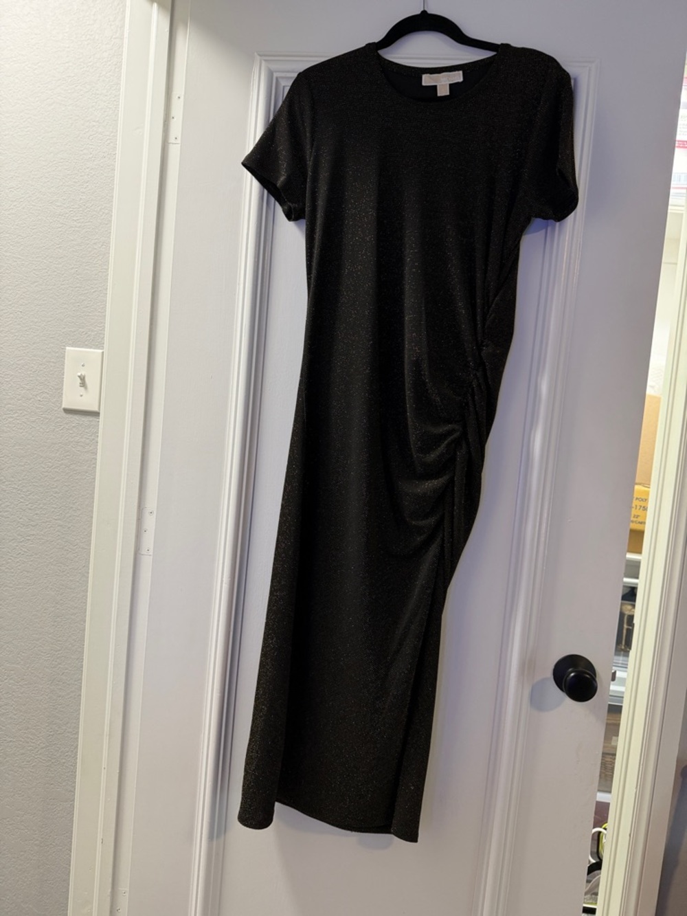 Michael Kors Black Short-Sleeve Midi Dress with Side Ruching